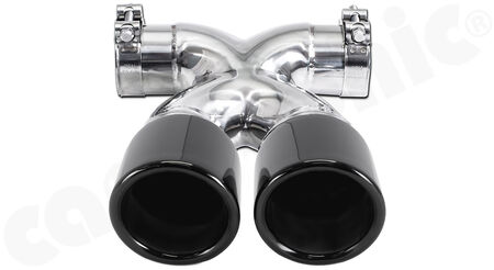 CARGRAPHIC Sport Double-End Tailpipe "X" - - 2x 89mm round<br> 
- <b>Gloss-Black enamelled</b><BR>
- for CARGRAPHIC and original rear silencer <br>
<b>Part No.</b> CARP82ER35RXENA