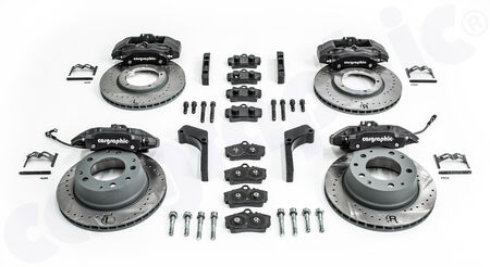 CARGRAPHIC Sport Brake Kit - - with black brake calipers<br>
- FA 4-piston Alloy Monoblock<br>
- RA 4-piston Alloy Monoblock<br>
- FA rotors 283x24mm<br>
- RA rotors 290x24mm<br>
- fits with 15" Fuchs wheels<br>
<b>Part No.</b> CARP11354VH