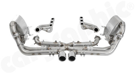 CARGRAPHIC Sport Exhaust System GT3 Look - - Manifold set with 1,75"/45mm primary diameter <br>
- X-Pipe without catalytic converters<br>
- Sport rear silencer set without exhaust valves<br>
- 89mm double-end tailpipe set GT3-Look<br>
<b>Part No.</b> PERP97KITXERGT3