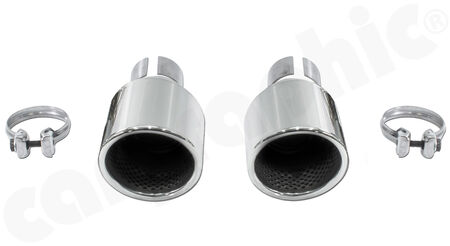 CARGRAPHIC Sport Tailpipe Set - - 2x 100mm round, rolled-in<br>
- <b>mirror polished</b> with perforated insert<br>
- Adapter kit for fitting to OEM rear silencer<br>
<b>Part No.</b> CARP82GT4ER2100ROE