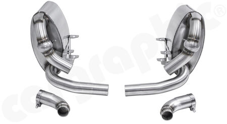 CARGRAPHIC Sport Rear Silencer Set - - without exhaust valves<br>
- <b>TUEV Version</b><br>
- with TUEV certificate<br>
to be used with:<br>
- OEM- / factory tailpipes (not PSE)<br>
- <b>CARGRAPHIC</b> tailpipes<br>
<b>Part No.</b> CARP97ET36