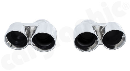 CARGRAPHIC Double End Tailpipe Set - - 2x89mm round, Modena Design<br>
- <b>Mirror Polished</b><br>
<b>Part No.</b> CARP97TER