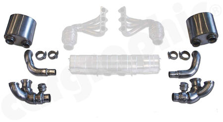 CARGRAPHIC Sport Exhaust System Kit 1 - - For use with OE manifolds / catalytic converters<br>
- With integrated exhaust valves<br>
- For use with OE final silencer<br>
- Weight saving over OE system: 7,5kg<br>
- <b>Part.No.</b> CARP97GT3KIT1 