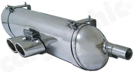 CARGRAPHIC Sport Rear Silencer -  with 2x 88x76mm tailpipes, oval, rolled in <b>mirror polished</b><br>
- <b>TUEV SOUND Version</b><br>
<b>Part No.</b> CARP86SETO2