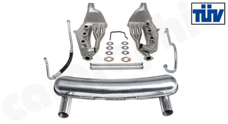 CARGRAPHIC Sport Exhaust System - - Standard SSI heat exchanger ID 38mm<br>
- <b>Dual flow</b> sport rear silencer ID 55>61mm<br>
- <b>ST-look</b> tailpipes with <b>775mm</b> CTC<br>
- TUEV certificate<br>
<b>Part No.</b> CARP11SSIKITC1775