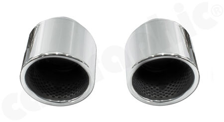 CARGRAPHIC Sport Tailpipe Set - - 2x 100mm round, rolled-in<br>
- <b>mirror polished</b> with perforated insert<br>
<b>Part No.</b> CARP82GT4ER2100R