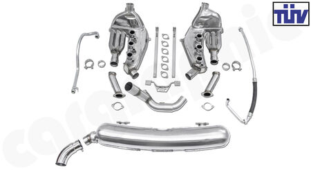 CARGRAPHIC Sport Exhaust System - - <b>Modified</b> ID38+mm heat exchangers<br>
- <b>2>1 flow</b> sport rear silencer ID 55>61mm<br>
- <b>Sleeve fit</b> tailpipes, 60-, 75- or 89mm<br>
- TUEV certificate<br>
<b>Part No.</b> CARP11FKH4063CAR3C1
