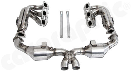 Grand Am Motorsport Exhaust System - <b>Cylinderhead-Back GT3-Look</b><br>
- Race Manifold Set<br>
- X-catalytic converter pipe<br>
- with 2x 100 cpsi catalytic converters<br>
- GT3-look center outlet<br>
<b>Part No.</b> CARP97DFIGRANDAM2