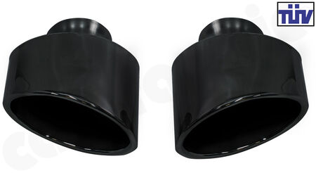 CARGRAPHIC Tailpipe Set - - 122x85mm oval, rolled in, slash cut following the valance<br>
- Version: <b>Gloss-Black enamelled</b><br>
- with TÜV certificate<br>
<b>Part No.</b> CARP93EROSENA