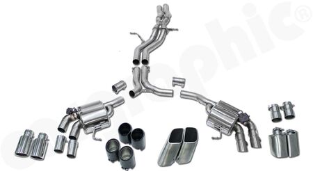 CARGRAPHIC Sport Exhaust System - - Cat-back system<br>
- Center-section non-resonated<br>
- Sport rear silencer<br>
- with <b>electronic</b> exhaust valves<br>
<b>Part No.</b> CARP95V6SSYS1E