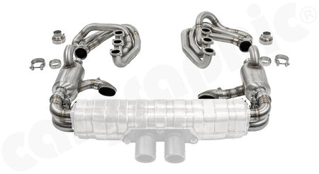 CARGRAPHIC GT Sport Exhaust System - - ID 42mm GT - Manifoldset<br>
- with heating<br>
- no catalytic converters<br>
- 2x exhaust valves <b>pressureless closed (PLC)</b><br>
- to be used with <b>OEM GT3</b> sport rear silencer<br>
<b>Part No.</b> CARP64GTKITCOFLAPGT33
