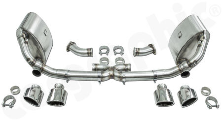 CARGRAPHIC Sport Exhaust System N-GTX - - to be used with Bischoff link pipes<br>
- no catalytic converters<br>
- Tailpipe variations<br>
<b>Part No.</b> CARP93NGTKATXERBKIT