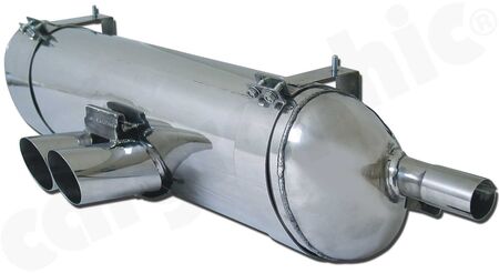 CARGRAPHIC Sport Rear Silencer - - with 2x 76mm tailpipes, round, <b>mirror polished</b><br>
- <b>SUPER SOUND Version</b><br>
<b>Part No.</b> CARP86SETS
