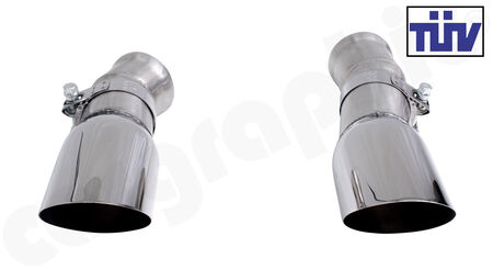 CARGRAPHIC Tailpipe Set - - Version: Ø89mm, round, open<br>
- Mirror Polished<br>
- with TÜV certificate<br>
<b>Part No.</b> CARP65ER35