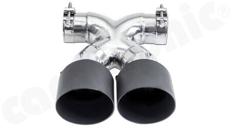 CARGRAPHIC Sport Double-End Tailpipe "X" - - 2x 100mm round - <b>Lightweight Special</b><br>
- <b>Matt-Black Thermopaint</b><br>
- for CARGRAPHIC and original rear silencer <br>
<b>Part No.</b> PERP87ER40XTP