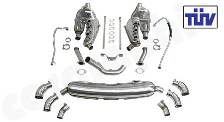 CARGRAPHIC Sport Exhaust System - - <b>Modified</b> ID38+mm heat exchangers<br>
- <b>dual flow</b> sport rear silencer ID 55>61mm<br>
- <b>Sleeve fit</b> tailpipes, 60-, 75- or 89mm<br>
- TUEV certificate<br>
<b>Part No.</b> CARP11FKH4063CAR4C1