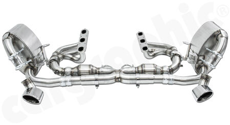CARGRAPHIC Sport Exhaust System - - manifolds with 1,75" / 45mm primary diameter <br>
- X-pipe with 2x 100 cpsi MS catalytic converters<br>
- sport rear silencers<br>
- sport tailpipe set 122x85mm oval<br>
<b>Part No.</b> PERP9634KITX