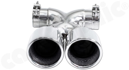 CARGRAPHIC Sport Double-End Tailpipe "X" - - 2x 100mm round<br>
- <b>stainless steel mirror polished</b><br>
- for CARGRAPHIC and original rear silencer <br>
<b>Part No.</b> CARP82ER40RX
