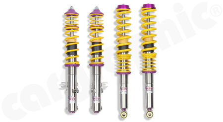 KW Variant 3 inox-line - Coilover Suspension - - Perfect to be combined with <b>CARGRAPHIC AirLift</b><br>
- Rebound & compression separately adjustable<br>
- FA: lowering <b>-20 up to 40mm</b><br>
- RA: lowering <b>-20 up to 40mm</b><br>
- for models <b>from 06/1991</b><br>
<b>Part No.</b> KW35271025