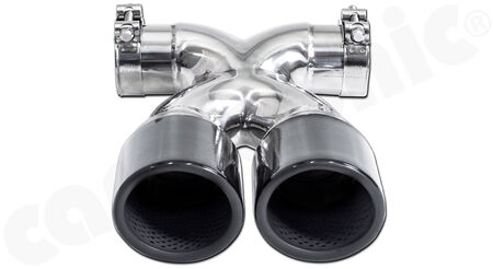 CARGRAPHIC Sport Double-End Tailpipe "X" - - 2x 89mm round<br>
- <b>Gloss-Black enamelled</b><br>
- for CARGRAPHIC and original rear silencer <br>
<b>Part No.</b> PERP87ER35RXENA