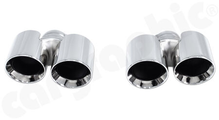 CARGRAPHIC Double-end Sport Tailpipe Set - - 2x 89mm Modena-design<br>
- <b>Stainless steel mirror polished</b><br>
- to be used with <b>3.6l factory silencers</b><br>
<b>Part No.</b> CARP97ERM36