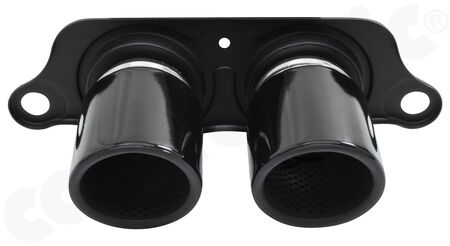 CARGRAPHIC Lightweight Sport Tailpipes - - <b>2x 89mm</b> round, rolled-in<br>
- press-formed base plate<br>
- <b>Gloss Black enamelled</b><br>
<b>Part No.</b> CARP97GT3ER289ENA