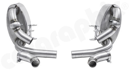 CARGRAPHIC Sport Rear Silencer Set - - without exhaust valves<br>
- <b>SUPER SOUND Version</b><br>
to be used with:<br>
- OEM- / factory tailpipes (not PSE)<br>
- <b>CARGRAPHIC</b> tailpipes<br>
<b>Part No.</b> CARP97ETS36