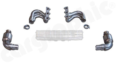 CARGRAPHIC Sport Exhaust System Kit 5 - - 2x200cpsi Ø130mm<br> 
&nbsp &nbspOBD2 HD Tri-metal catalytic converters<br>
- Without exhaust valves<br>
- For use with OE final silencer<br>
- Weight saving over OE system: 17,5kg<br>
- <b>Part.No.</b> CARP97GT3KIT538