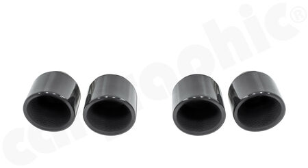 CARGRAPHIC Double-End Tailpipe Set - - 2x 100mm round, rolled in, slash-cut<br>
- with perforated insert<br>
- <b>Gloss-Black enamelled</b><br>
<b>Part No.</b> CARP71ER40RENA