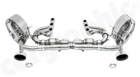 CARGRAPHIC Sport Exhaust System - - manifolds with 1,75" / 45mm primary diameter <br>
- with 2x 200 cpsi catalytic converters<br>
- sport rear silencers<br>
- sport tailpipes 152x95mm oval<br>
<b>Part No.</b> PERP9636KITX