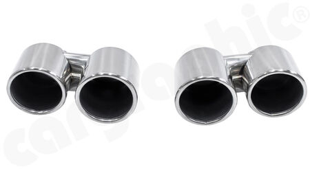CARGRAPHIC Double-end Sport Tailpipe Set - for cars with <b>Porsche Sport Exhaust</b><br>
or equipped with <b>CARGRAPHIC exhaust</b><br>
- 2x 89mm round, rolled-in<br>
- <b>Stainless steel mirror polished</b><br>
<b>Part No.</b> PERP91ERS