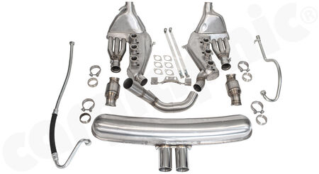 CARGRAPHIC Sport Exhaust System - - <b>Modified</b> ID38+mm heat exchangers<br>
- <b>dual flow AQ</b> sport rear silencer ID 61mm<br>
- Tailpipe variations<br>
- 2x 100 cell MOTORSPORT catalytic converters<br>
<b>Part No.</b> CARP11FKH4063ETKC1