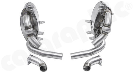 CARGRAPHIC Sport Rear Silencer Set - - with exhaust valves<br>
- <b>SOUND / SUPER SOUND Version</b><br>
to be used with:<br>
- OEM tailpipes of carrera models with <b>3,8l</b> engine<br>
- <b>CARGRAPHIC</b> tailpipes<br>
<b>Part No.</b> CARP97ETFLAP38