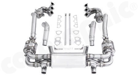 CARGRAPHIC Full Motorsport System - - Manifolds with 200cpsi OBD2 catalytic converter<br>
- Flow-optimized OPF monitored<br>
- Rear Silencer <b>TRACK / COMPETITION</b><br>
- Fitting kit with gaskets<br>
<b>Part No.</b> CARP82GT4SYS01