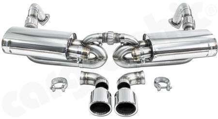 CARGRAPHIC Sport Rear Silencer Set - - without exhaust valves<br>
- 100mm double end tailpipe set, rolled in<br>
- SUPER SOUND Version<br>
<b>Part No.</b> CARP87ETO2100R
