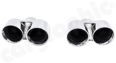 CARGRAPHIC Double End Tailpipe Set - - 2x89mm round, Modena Design<br>
- <b>Mirror Polished</b><br>
<b>Part No.</b> CARP97TDFIER