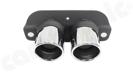 CARGRAPHIC Lightweight Sport Tailpipes - - <b>2x 100mm</b> round, rolled-in<br>
- press-formed base plate<br>
- <b>Stainless steel mirror polished</b><br>
<b>Part No.</b> CARP912GT3ER2100