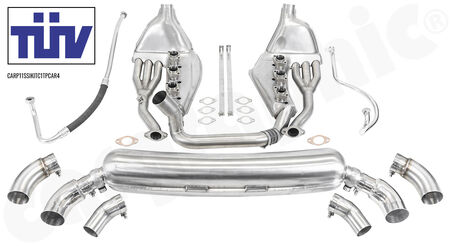 CARGRAPHIC Sport Exhaust System - - Standard SSI heat exchanger ID 38mm<br>
- <b>Dual flow</b> sport rear silencer ID 55>61mm<br>
- <b>Sleeve fit </b> tailpipes, 60-, 75- or 89mm<br>
- TUEV certificate<br>
<b>Part No.</b> CARP11SSIKITC1TPCAR4