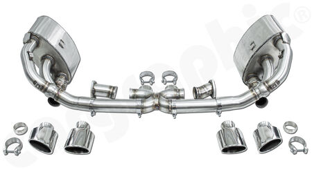 CARGRAPHIC Sport Exhaust System N-GTX - - to be used with Gillet link pipes<br>
- no catalytic converters<br>
- 2x exhaust valves<br>
- Tailpipe variations<br>
<b>Part No.</b> CARP93NGTKATXERGKITFLAP