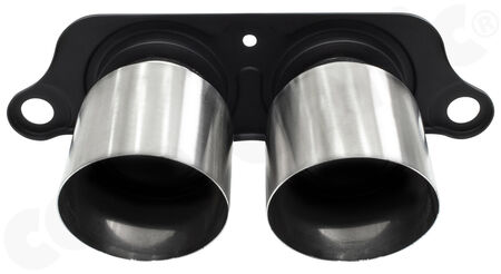 CARGRAPHIC Lightweight Sport Tailpipes - - <b>Weight optimized</b> construction<br>
- <b>2x 100mm</b> round<br>
- press-formed base plate<br>
- <b>Stainless steel brushed</b><br>
<b>Part No.</b> CARP91GT3ERL2100
