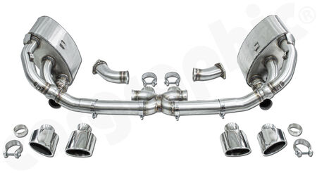CARGRAPHIC Sport Exhaust System N-GTX - - to be used with Bischoff link pipes<br>
- no catalytic converters<br>
- 2x exhaust valves<br>
- Tailpipe variations<br>
<b>Part No.</b> CARP93NGTKATXERBKITFLAP
