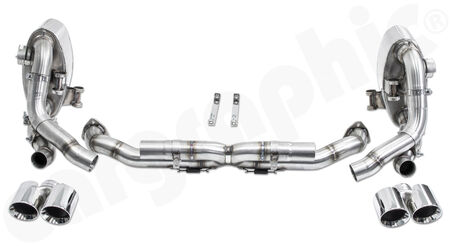 Sport Exhaust System Cat-Back - - Centre silencer replacement pipe "X"<br>
- Sport rear silencer set with 2x exhaust valves<br>
- 2x 89mm double-end tailpipe set<br>
<b>Part No.</b> PERP97DFIKITXFLAPCB