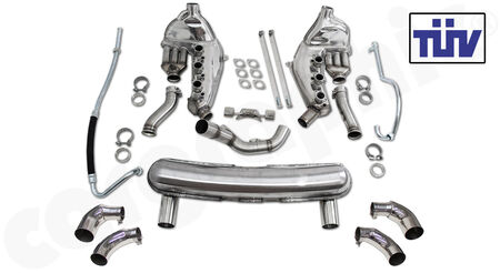 CARGRAPHIC Sport Exhaust System - - <b>Modified</b> ID38+mm heat exchangers<br>
- <b>dual flow AQ</b> sport rear silencer ID 61mm<br>
- Tailpipe variations<br>
- TUEV certificate<br>
<b>Part No.</b> CARP11FKH4063ETC1