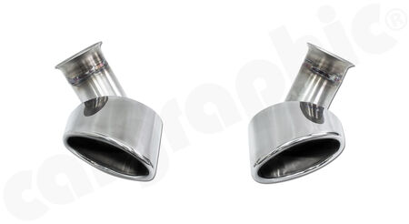 CARGRAPHIC Tailpipe Set - - 122x85mm, oval, slash cut, rolled in<br>
- <b>Mirror Polished</b><br>
- for CARGRAPHIC and original Rear Silencers<br>
<b>Part No.</b> CARP96EROS