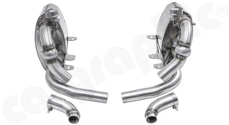 CARGRAPHIC Sport Rear Silencer Set - - with exhaust valves<br>
- <b>SOUND / SUPER SOUND Version</b><br>
to be used with:<br>
- OEM- / factory tailpipes (not PSE)<br>
- <b>CARGRAPHIC</b> tailpipes<br>
<b>Part No.</b> CARP97ETFLAP36