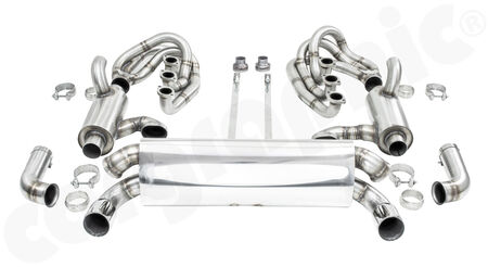 CARGRAPHIC GT Sport Exhaust System - - ID 42mm GT - Manifoldset<br>
- with heating<br>
- without catalytic converters<br>
- <b>dual flow AQ</b> sport rear silencer<br>
- <b>RSR-look</b> tailpipes with <b>740mm</b> CTC<br>
<b>Part No.</b> CARP64GTKITLHRH74003