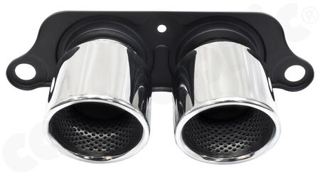 CARGRAPHIC Lightweight Sport Tailpipes - - <b>2x 100mm</b> round, rolled-in<br>
- press-formed base plate<br>
- <b>Stainless steel mirror polished</b><br>
<b>Part No.</b> CARP97GT3ER2100