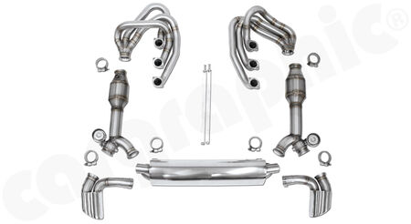 CARGRAPHIC GT Sport Exhaust System - - ID 42mm GT - Manifoldset<br>
- no heating<br>
- 2x 100 cpsi catalytic converters<br>
- 2x exhaust valves - <b>pressureless closed (PLC)</b><br>
- <b>dual flow AQ</b> sport rear silencer<br>
- Tailpipes: oval, Left and Right<br>
<b>Part No.</b> CARP64GTKITFLAP01