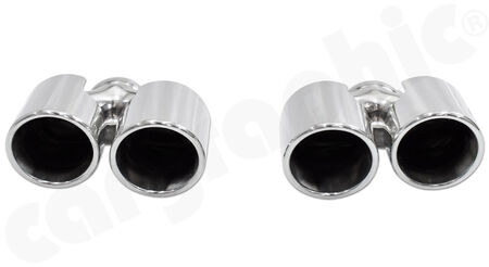 CARGRAPHIC Double-end Sport Tailpipe Set - for cars with <b>Standard Exhaust</b><br>
- 2x 89mm round, rolled-in<br>
- <b>Stainless steel mirror polished</b><br>
<b>Part No.</b> PERP9134ERS