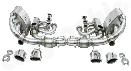 CARGRAPHIC Sport Exhaust System N-GTX - - <b>ID42</b> alternative <b>ID45</b> Manifolds<br>
- with heating<br>
- 2x 200 cpsi catalytic converters<br>
- 2x exhaust valves<br>
- Tailpipe variations<br>
<b>Part No.</b> CARP93NGTKITXGHFLAP